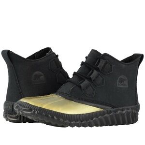 Sorel Out N About Black Metallic Waterproof Ankle Boots Winter Lace Up Size 8.5